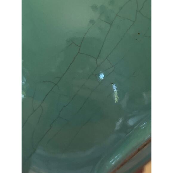 Vintage MCM Seafoam Green Drip Glaze Ceramic Decanter Vase Gold Foil Thread Neck - Picture 5 of 7